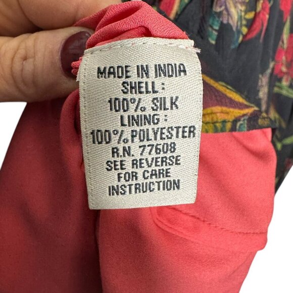 J. Peterman Womens Floral Midi Dress V-Neck Ruffle Sleeves Size 6 Red & Black - Picture 7 of 8